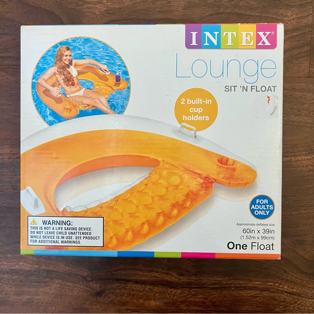 Intex Sit N Float Inflatable Lounge Orange Adult Water Chair Swimming Pool Float